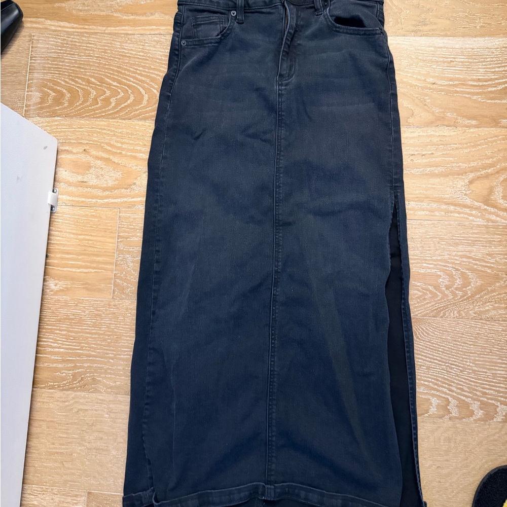Aqua Black Maxi Denim Skirt with Side Slit